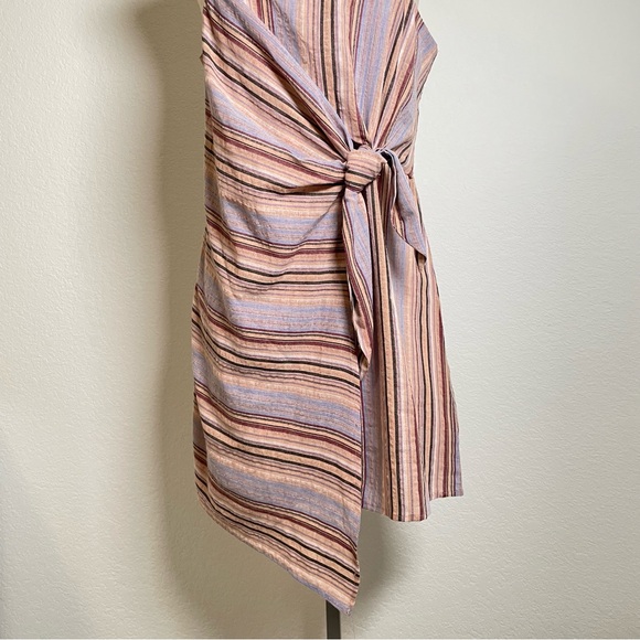 Pinch Tie Front Sleeveless Mini Summer Dress in Multi Purple Stripes Size Large - Picture 6 of 12